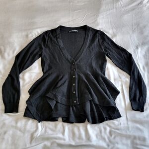 Alexander McQueen peplum flare wool cardigan sz XS